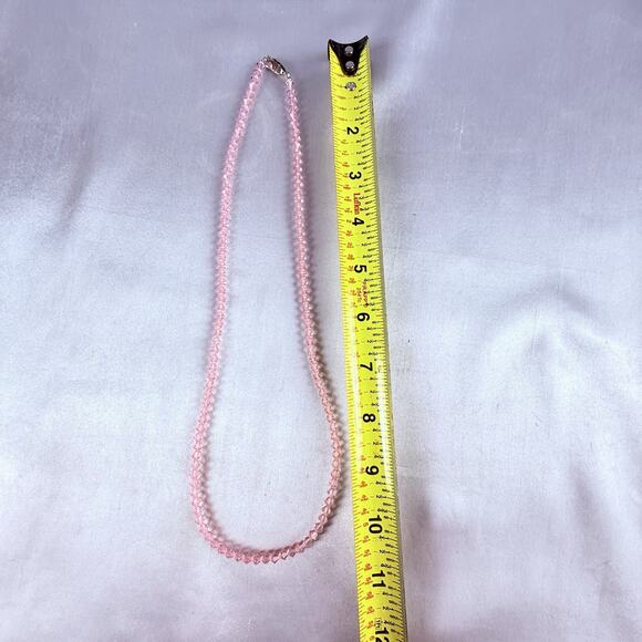 Vtg Pink Faceted Crystal Bead Necklace 1950s Graduated Bicone Glass 22” Large - Picture 4 of 5